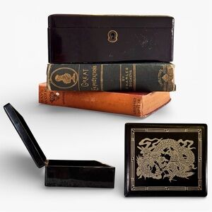 Vintage 1960s–70s Black Lacquer Dragon Box Asian Jewelry Keepsake